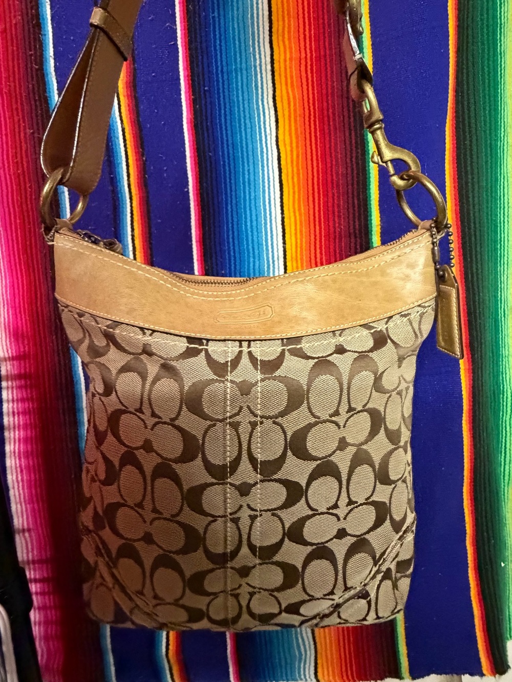 Coach Monogram Shoulder Bag in Brown and Tan